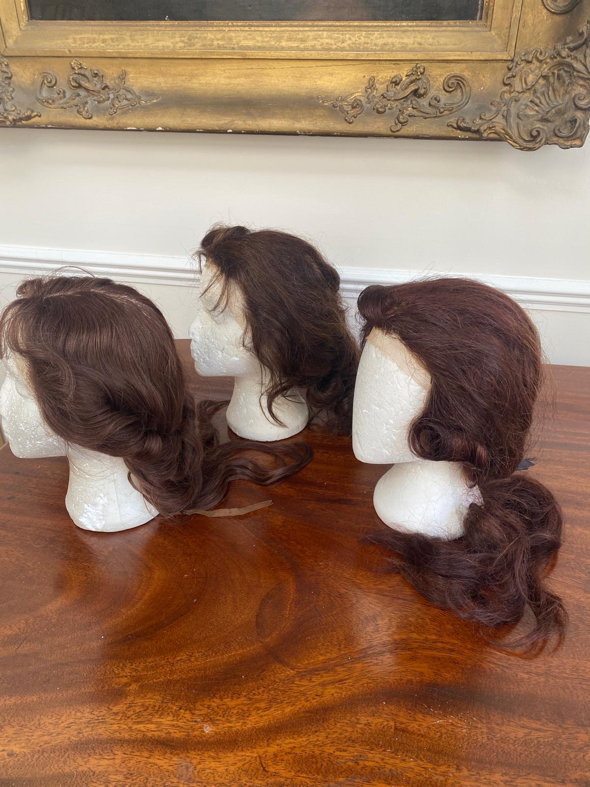 Three auburn real hair theatrical wigs with lacing (very good quality)